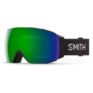 smith snow goggles with green mirrored lens and black strap